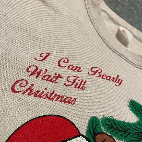 Vintage Christmas Sweatshirt Mens Large USA I Can Bearly Wait Til Bear Tree 90s - Picture 4 of 10